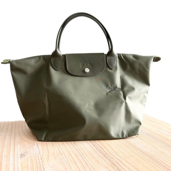 Longchamp Le Pilage Green M Handbag in Forest Green Recycled Canvas - Picture 1 of 10